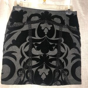 Free People Grey and Black Patterned Bodycon Skirt